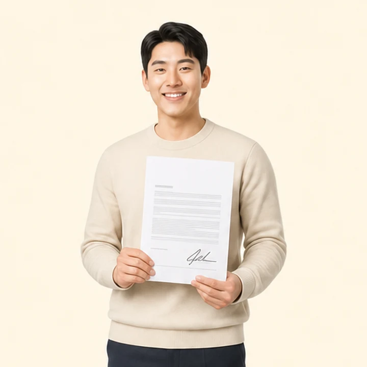 무심사 카니발 장기렌트카 서면 견적서를 들고 있는 고객